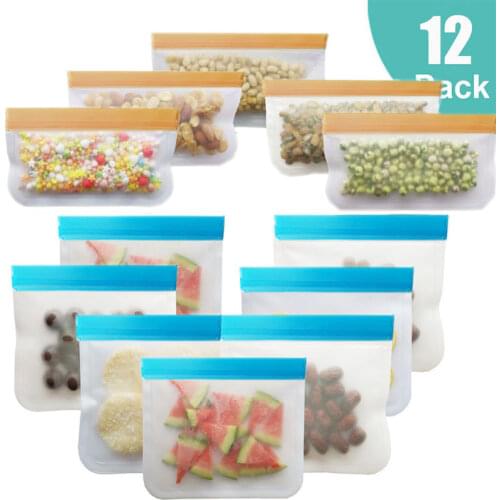 12 Pieces/Set Of PEVA Silicone Food Storage Bag Vegetable And Fruit Self-Sealing Fresh-Keeping Bag Reusable Food Storage Bag
