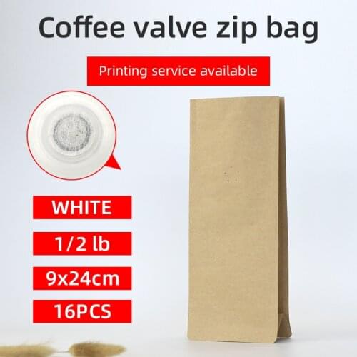 16pcs 1/2 pound 250g kraft parper coffee bean one side degassing valve packaging bag block bottom stand up coffee pouch