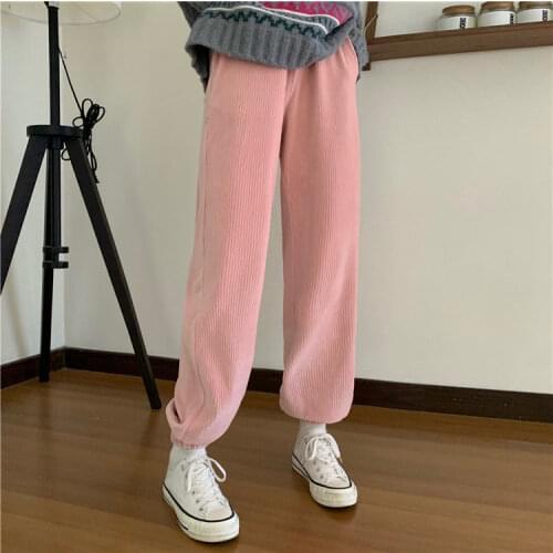 2021 Women Autumn Casual Big Size Sold Corduroy Pants Female Winter Loose High Waist Leggings Lady Solid Trousers