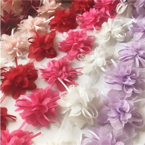 3D Chiffon Flower Lace Trimmings Nude Wine Red Diy Sew-On Sticker For Clothes Accessories V07071012