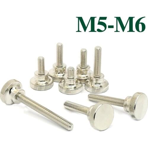 5Pcs GB834 M5 M6 Knurling Head Knurled Thumb Screw Hand Tighten Curtain Wall Glass Lock Screws Nickel Plated