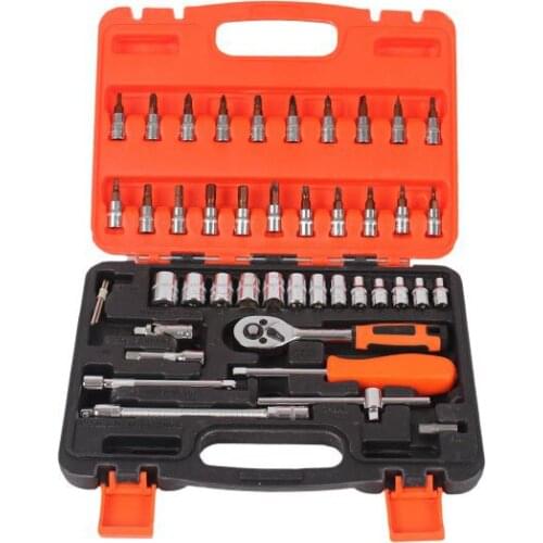 53pcs Automobile Motorcycle Car Repair Tool Box 46 pcs Precision Ratchet Wrench Set Sleeve Universal Joint Hardware Tool Kit