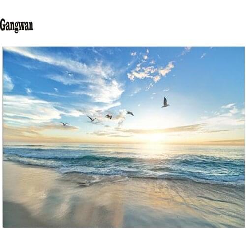 5d diamond mosaic Sunrise sea ocean landscape diamond embroidery Seascape cross stitch full square round stone home decoration