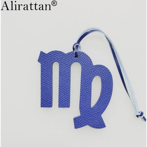 Alirattan New 12 Zodiac Virgo Horoscope Constellation Keychain Pendant Women Backpack Bag Charm Fashion Genuine Leather Charm