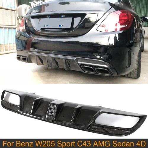 Car Rear Bumper Diffuser Lip for Mercedes Benz C Class W205 Sport C43 AMG Sedan 4 Door 2015-2020 Carbon Fiber Rear Diffuser