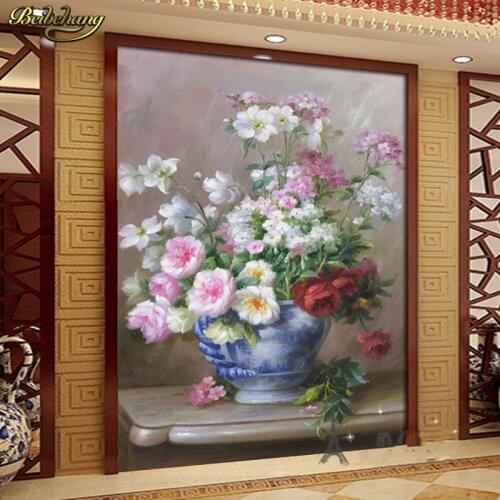 Beibehang Modern oil painting vase flower large wallpaper bedroom restaurant corridor hotel entrance background wall papel de p