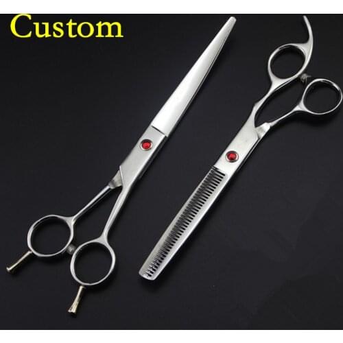 Custom 440c 7'' Pet dog grooming cut hair scissors set Animal cutting barber thinning scissor shears tools hairdressing scissors
