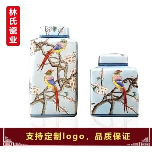 Jingdezhen Ceramic American flower and bird with cover tracing storage tank square tank storage tank