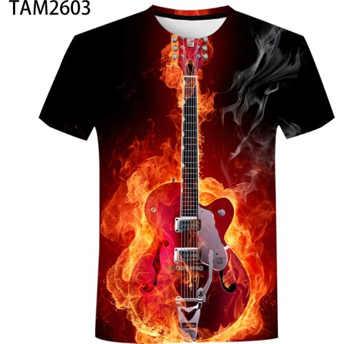 2021 new short sleeve t-shirt mens womens summer 3D printing guitar original couple childrens street cool fashion casual top