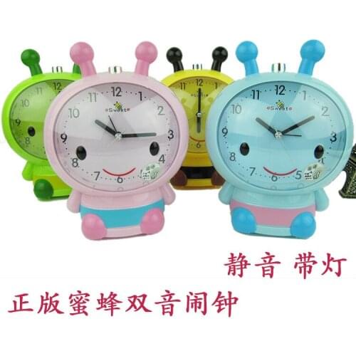 Creative cartoon bee shape slacker wake up voice dual tone alarm clock ultra quiet with light