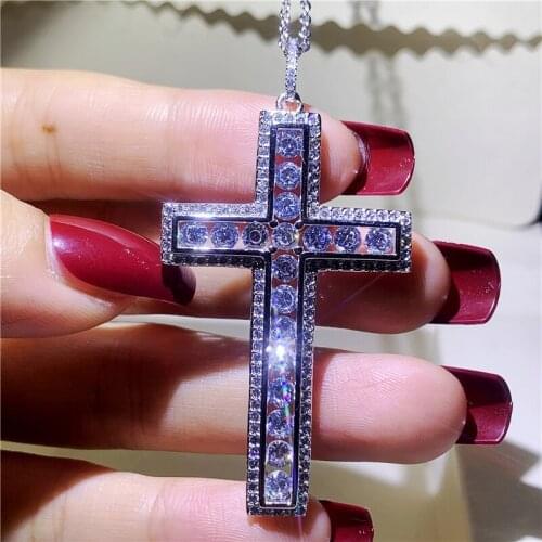 Tennis Cross Pendant 925 Sterling silver Cross Pendant Necklace for Women Men Party AAAAA Cz Stone Wedding jewelry Gift