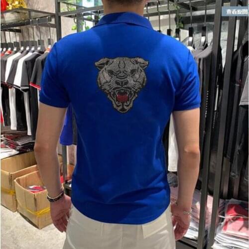 Best quality Breathable Hot drill Men Rhinestones Plus Size 4XL 2020 Men Polo Shirt New Short Sleeve Tee Shirt