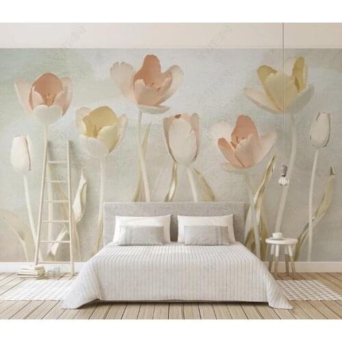Milofi custom 3D wallpaper Three-dimensional tulip golden leaves simple flowers TV background wall