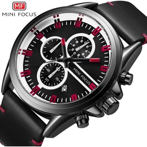 MINI FOCUS Brand Wristwatch Fashion New Arrival Calendar Casual Men Watches High Quality Leather Strap Chronograph Quartz watch