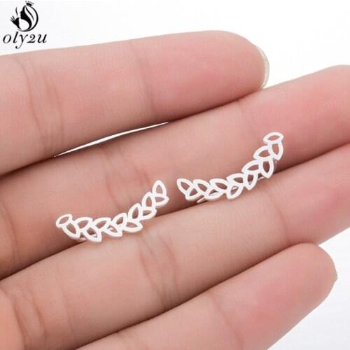 Oly2u Fashion Copper Geometirc Leaf Earrings Ear Climbers Feather Ear Crawler Gift for Women Accessories pendientes Gift
