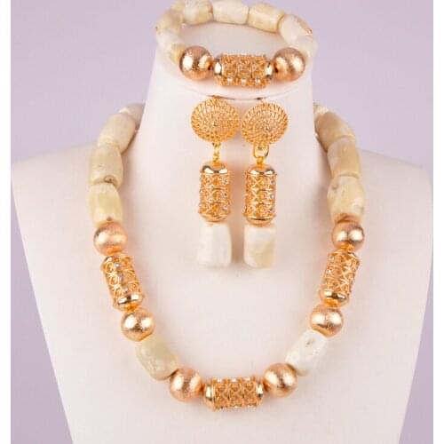 Fashion Costume Necklace White African Coral Beads Jewelry Set for Nigerian Wedding C43-04