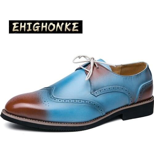 Full cloth color mens casual dress shoes blue CONTRAST color Oxford PU leather dress shoes party gentleman large size 38-48