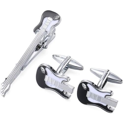 A set new fashion musical instruments and black violin Cufflinks Tie Clip Mens French shirt Cufflinks Tie Clip box Free Shipping