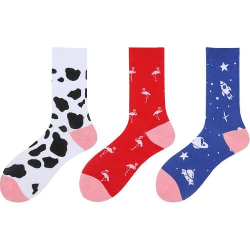 Harajuku Style Socks Men Funny Cows Flamingo Universe Printed Calcetines New 2020 Autumn Winter Hip Hop Happy Socks