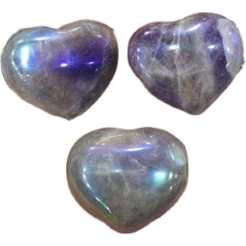 New arrivals 30mm carving crafts gemstone natural angel purple aura amethyst heart shaped stone for home decoration