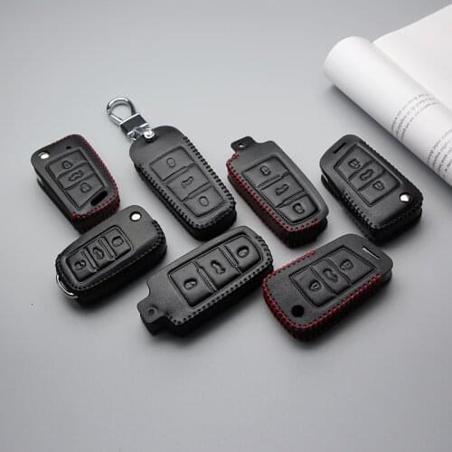 New Arrival Leather Car Key Case Cover For Volkswagen VW Polo Golf 3 4 6 Passat Touareg Tiguan Key Ring Chain Shell Car Styling