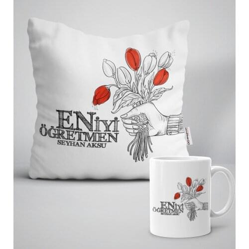 Personalized Best Teacher White Pillow Mug Seti-7