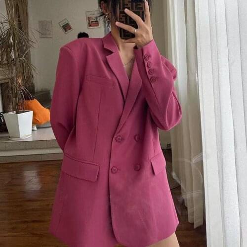 Fashion Autumn Double Breasted Oversized Women Jacket Blazer Full Sleeve Ladies Outwear Tops Stylish Female Suit Coat