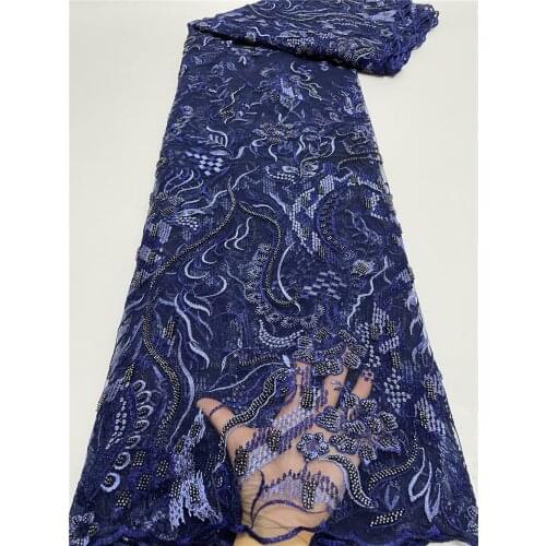 Luxury French Lace Fabric With Bead Tube And Sequins High Quality African Embroidery Lace Fabric Beautiful French Tulle Lace FJF