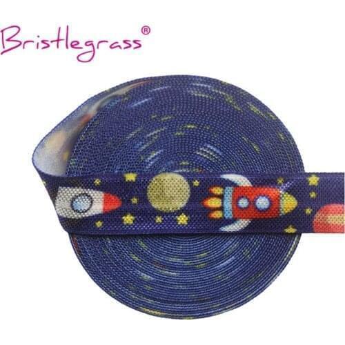 BRISTLEGRASS 100 Yard by Roll 5/8" 15mm Space Rocket Star Print Fold Over Elastics FOE Spandex Satin Bands Hair Tie Dress Sewing