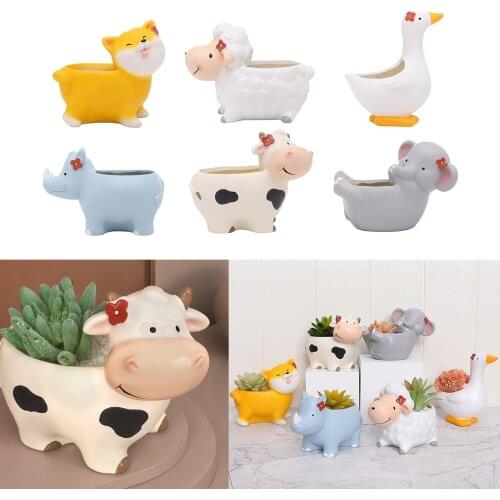 Cute Succulent Pots with Drainage Animal Flower Pot Ceramic Plants Planter Containers Indoor Desktop Home Houswarming Vase Decor