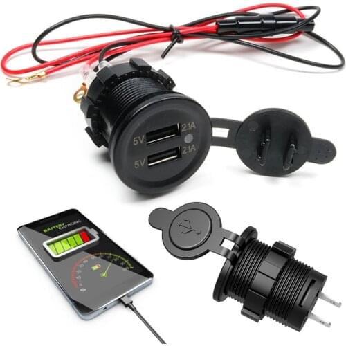 IP66 Water Proof 12V DC 2 USB Motorcycle Cigarette Lighter Socket Charger Connector and Fuse Converter Plug for Car Moto Boat 5V