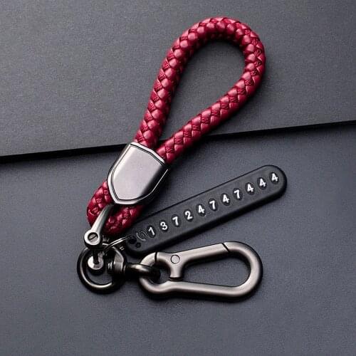 High Quality Unisex Hand-woven Leather Rope Key chain With Anti-lost Number Label Metal Clasp Rotary Horseshoe Buckle Keyrings