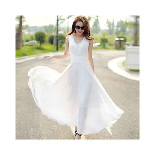Summer new large womens Beach skirt Korean slim temperament Bohemian Chiffon Dress