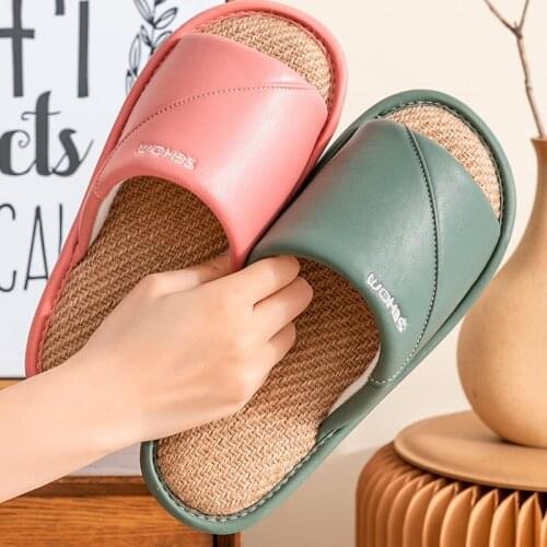2021 Waterproof Winter Cotton Slippers Open Toe Female Home Warm Women Flats Shoes Indoor PU Leather Slip On Casual Slides