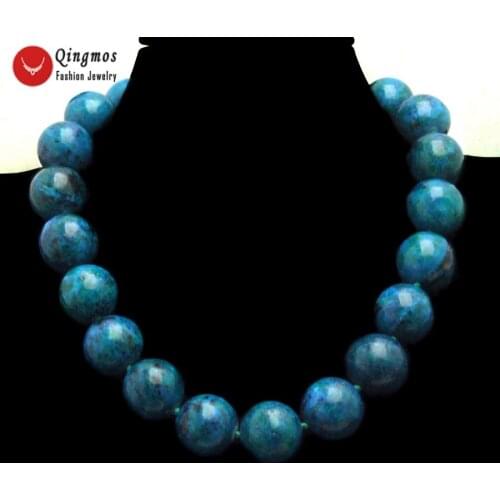 Qingmos Green Natural Chrysocolla Necklace for Women with 20mm Round Chrysocolla Chokers Necklace Jewelry 17" 6480 Free Shipping