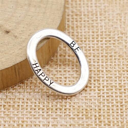 10pcs 18x23mm Be Happy Oval Connector Circle Charms Pendant DIY Metal Jewelry Making Antique Silver Color