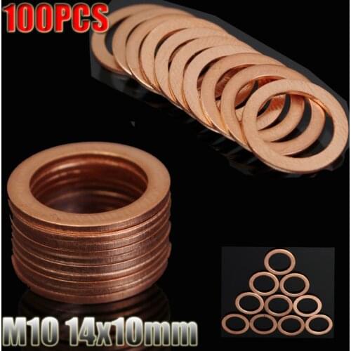 100Pcs M10 10mm Copper Crush Washer Gasket Nut And Bolt Set Flat Ring Seal Motorcycle Braided Clutch Brake Hose Sealing Washer