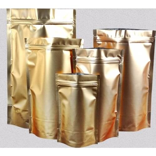 100pcs Golden Stand up Zip Lock Bag Dried Food Fruit Tea Packaging Pouches Aluminum Foil Zipper Self Sealing Party Gift Bag