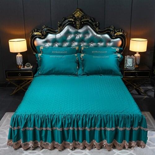 2020 new thickening 60 Count long staple cotton Bed spread Fitted Sheet Pillowcases 2/3 pcs Embroidered lace princess bedding