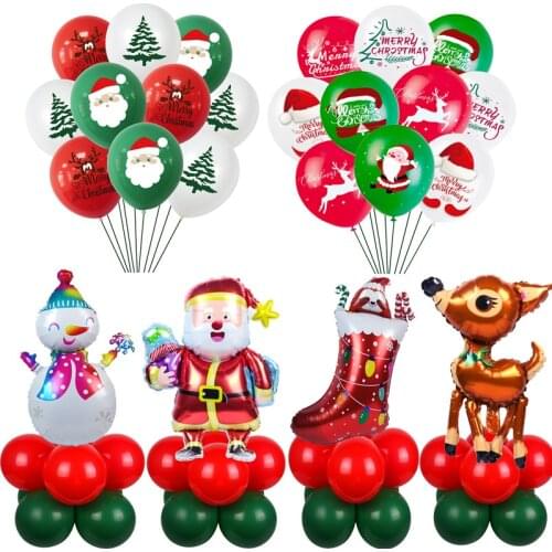 5pcs Santa Claus Balloons stand Christmas Snowman Socks Xmas Tree Ballons Navidad 2021 Xmas Party Decors red green Helium globos