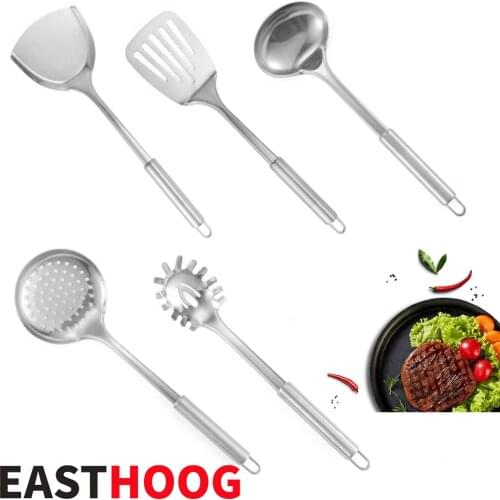 5Pcs Stainless Steel Kitchen Utensils Set Shovel Fish Turner Soup Spoon Pasta Server Strainer Cooking Tools Utensils Kitchen