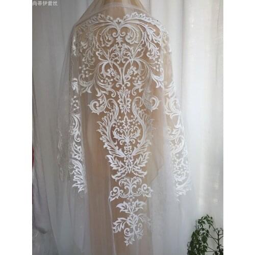 Long Style Flower Embroidered Applique Lace DIY Veil Applique Medallions Piece For Bridal Dress