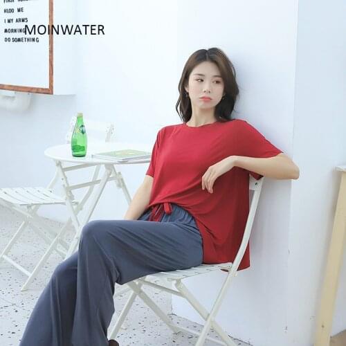 MOINWATER Women Casual Tshirts and Pants Sets Lady New Tops and Pants Suit Female Comfortable Homewear Set Clothes MA2002