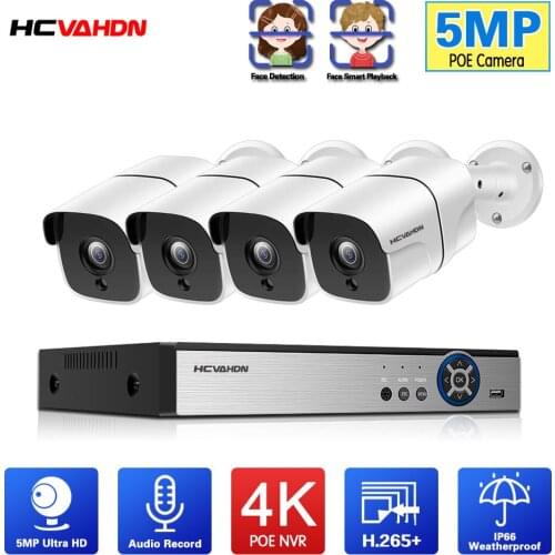 HCVAHDN H.265 4CH PoE NVR CCTV System 5.0MP IR Outdoor Security Cameras 4 Channel HDMI 4K CCTV POE NVR 5MP Surveillance Kit