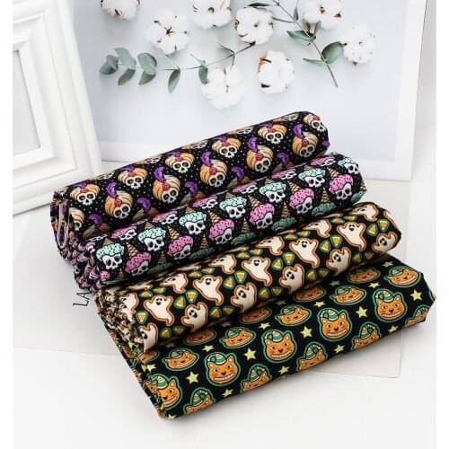 IBOWS Polyester Cotton Fabric Halloween Hat Ghost Ice Cream Skull Cloth Handmade Crafts Garment DIY Material 45*150cm/pc