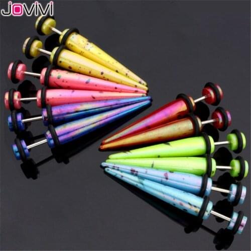 Jovivi Fake Ear Plug Cute Speckled Acrylic Taper Stainless Steel Earring with O Ring Fake Ear Plug Piercing Jewelry 18 Guage