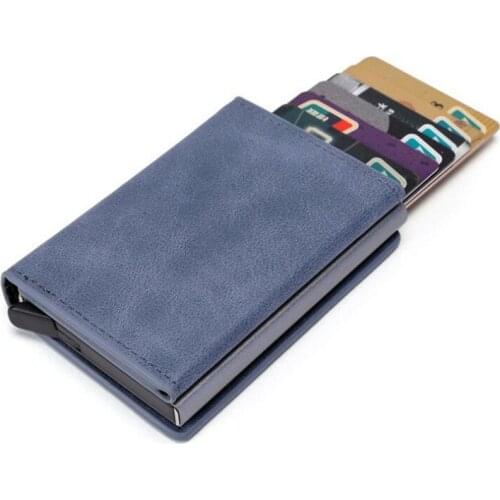 Men Women Magnet Smart Wallet Aluminum Alloy RFID Business Credit Bank ID Card Holder Casual Trifold Pu leather Mini Wallets