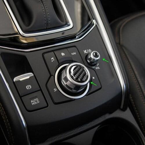 For Mazda3 Mazda6 CX-5 CX-9 2017 2pcs/set Carbon Fiber Car Center Control Multimedia Volume Button Cover
