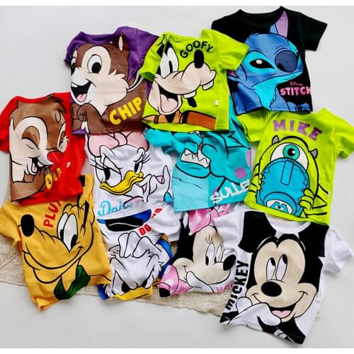 Summer Girls Boy TShirt Mickey Minnie Mouse Donald Duck Lilo Stitch Short Sleeve T-shirt Print Childrens Cartoon Kids Clothes