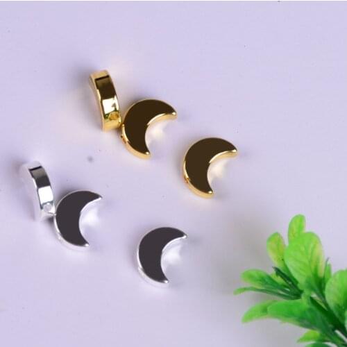 50pcs/lot copper blank bead Charms for Jewelry DIY Making Antique silver Plated moon Beads Scattered beads for necklace
